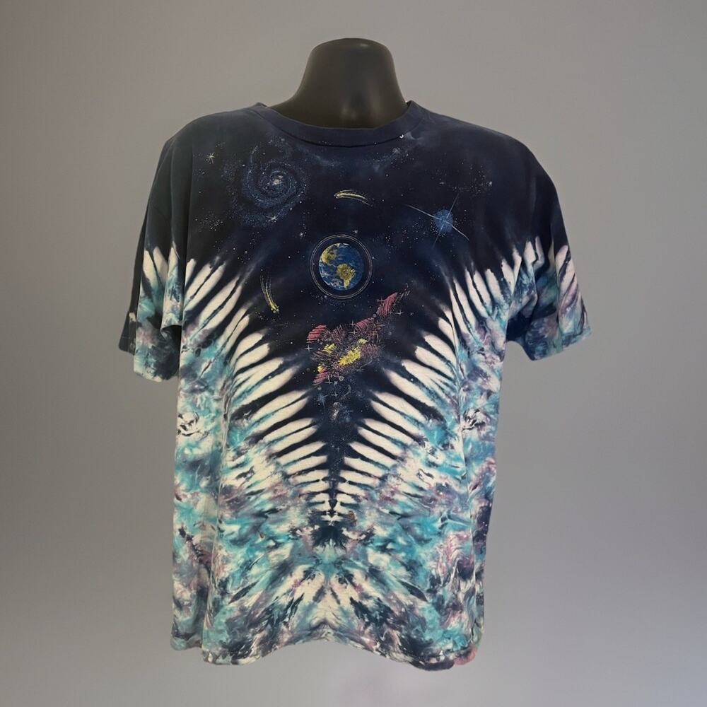 VTG 90’S Liquid Blue All Over Print Galaxy Space Purple Tie Dye T-shirt Size XL